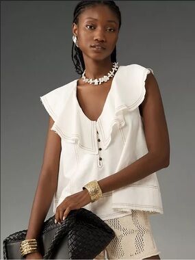 Pilcro White Ruffle Sailor Collar Top